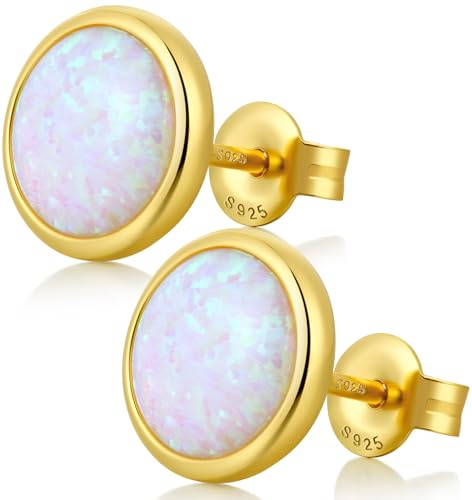 18 Karat Weißgold überziehen Opal Ohrstecker s925 Sterling Silber Rund mit beschichtet für Damen und Herren