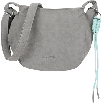 Fritzi Sue02 Suede Jacky Soft Umhängetasche Kunstleder Damen Crossbody Handtasche Festival City vegan Suede-Optik Kordelanhänger 22 x 23 x 9,5 cm – Anthrazit, Grün, Braun, Graublau