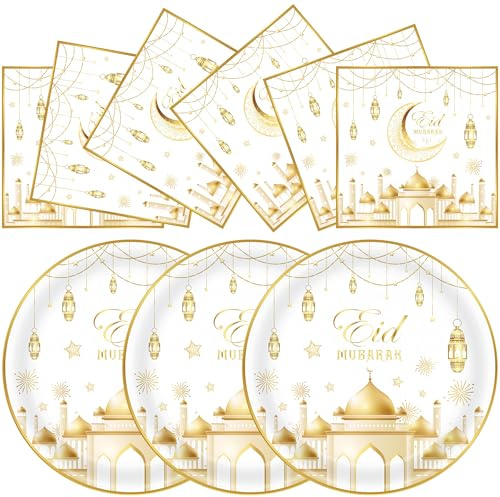décorations eid accessoires de fête lune etoiles assiettes fête serviettes pour maison décor mubarak pour vingt quatre invités