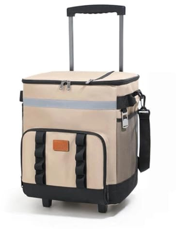 Glacière à roulettes, Isotherme en Tissu Oxford Souple et zippé de 35 L, capacité, avec roulettes et poignée, Portable Protection de Fraîcheur pour Plage Pique-Nique Voyage