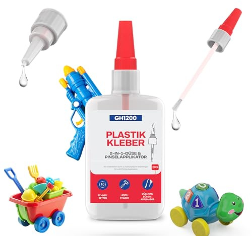 GH1200 (2-in-1) Kunststoffkleber mit Pinselapplikator und Düse, Pla Kleber mit feiner Borstenbürste, sofortiger 3d Druck Kleber, Plastikkleber für Spielzeug, Basteln, Heimwerken und mehr