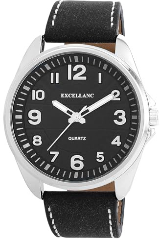 Excellanc Herren Armbanduhr aus Kunstleder in Schwarz, in Einer Länge von 26 cm, Klassisches Design für jeden Mann