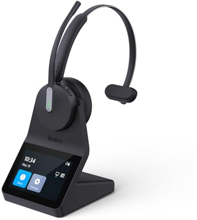 Yealink WH64 Pro Wireless Headset, On-Ear Büro-Headset mit 3.5 Touchscreen | DECT & Bluetooth,Mono,185 m Reichweite,Team Zertifizierung,26H,Kabelloses Arbeits Headset (Einzelohr) für Telefonen Laptop PC