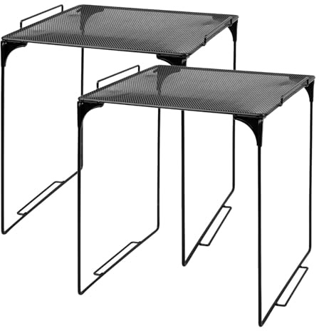 VILLCASE Lot de 2 Étagères Pliables en Maille Noire, Organisateur sous Évier Multifonction, Casier de Rangement Empilable Cuisine, Bureau et École, Accessoires de Casier Pratiques