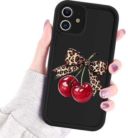 xtwooy Cherry Print Phone Case for iPhone 8/SE 2022/7/SE 2020 4.7 Soft | Cheetah,Leopard,Bow,Cover,Red,Black,Pattern,Aesthetic,Design,Silicone,Anti-Slip,Shockproof,Protective Camera,Women,Girls,Boy