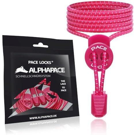 ALPHAPACE Pace Locks Elastische Schnürsenkel ohne binden mit Schnellverschluss, Schuhbänder ohne Schnüren, Slip-on Schnellverschluss für Sport, Jugend & ältere Menschen, 120 cm, 1-Paar in Pink