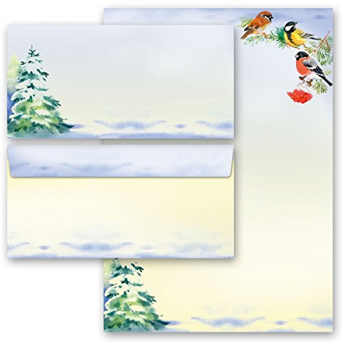 20-tlg. Motivpapier Komplett-Set WINTERZEIT (Variante A) 10 Blatt Briefpapier + 10 passende Briefumschläge DIN LANG ohne Fenster