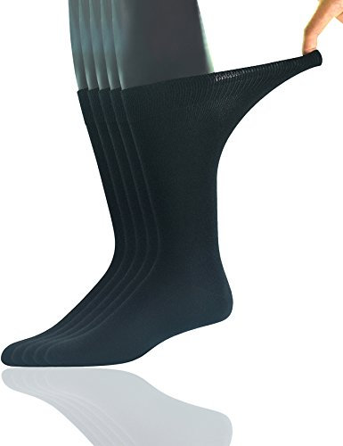 Yomandamor Lot de 5 paires de chaussettes noires en bambou pour homme avec haut extra large, 5 Paires Solide Noir, Large