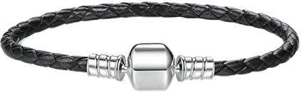 Originali lungo singolo rosa nero blu in vera pelle catena donne caffè intrecciato con argento Sterling 925 serpente chiusura e 925, colore: Nero , cod. 1