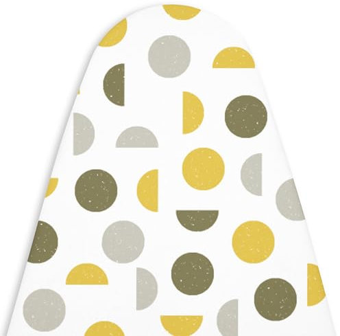 Encasa XO Ironing Board Covers and pad 125x46 cm- Thick 3mm Felt Padding, Drawstring Tightening & Lock, Heat Reflective, Scorch & Stain Resistant, for Wide Ironing Board - Yellow Moon