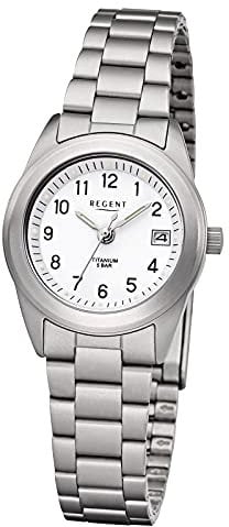 Regent Damen Uhr F-258 Metall Quarzwerk Armband-Uhr Titan-Uhr Silber URF258