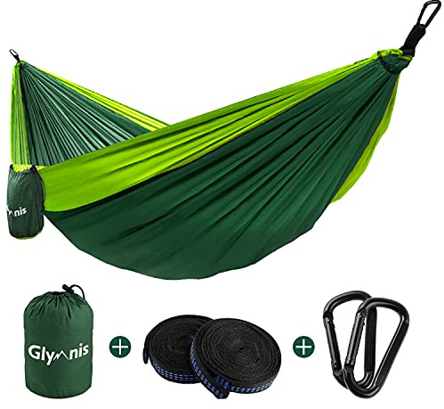 Glymnis Hängematte, Ultraleicht, 300 kg, 275x140 cm, Camping Garten | 210T Taft Atmungsaktiv, 2 Karabiner und Gurte, Waschmaschinenfest, Tragetasche, Geeignet Camping Reisen Outdoor