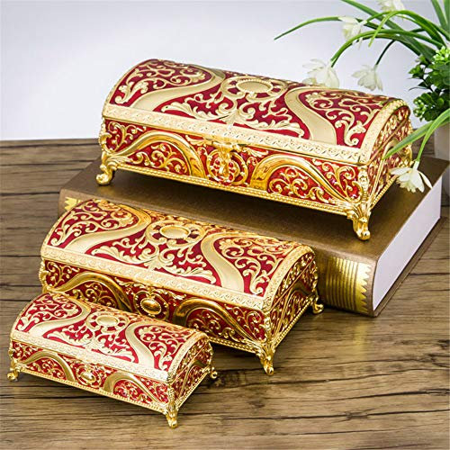 Joyero rectangular europeo, caja de joyería de princesa, caja de almacenamiento de regalo de cumpleaños, color rojo (mediano)