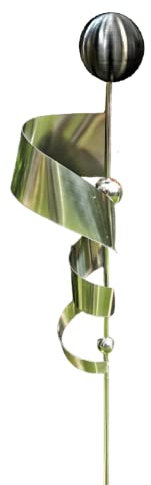 Jürgen Bocker Garten-Ambiente Gartenstecker Skulptur Kari 120 cm aus Edelstahl matt gebürstet mit obere Kugel Edelstahl Schwarz matt gebürstet