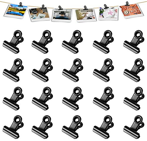 Molain Lot de 20 pinces Bulldog noires de 22 mm en métal pour emballages alimentaires, mini pinces à photo, petites pinces à papier, pinces à reliure, pinces à papier pour la maison et le bureau
