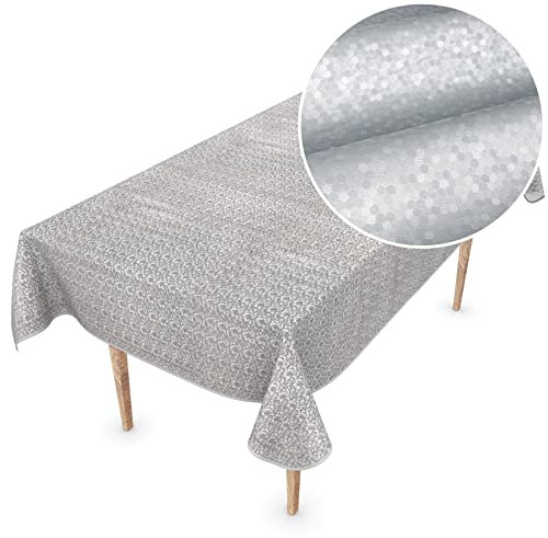 Premium Wachstuchtischdecke Tischdecke Vinyl Wachstischdecke abwaschbar 350x150cm Punkte Silber edel abwischbar