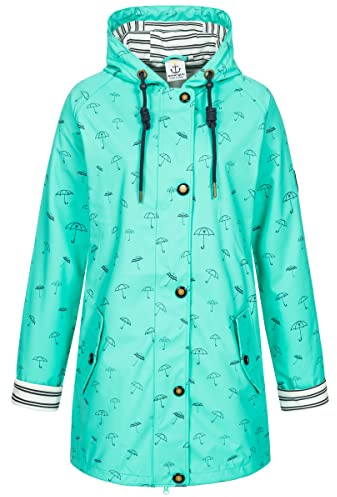 Ankerglut Damen Damen Friesennerz Regenmantel Regenjacke mit Kapuze Gefüttert Wasserdicht Wetterfest Übergangsjacke #Ankerglutbucht Regenjacke (1er Pack)
