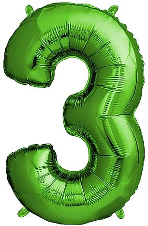 envami® Deko 3 Geburtstag Junge - Grün 101CM - Ballon Zahl Luftballon 3. Geburtstag - Zahlen Luftballon Geburtstagsdeko 3 Junge - Folienballon 3 Junge - 3 Jahre - fliegt mit Helium