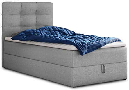 Boxspringbett Best Mini mit Bettkasten und Matratzentopper - Einzelbett mit Bonell-Matratze und Topper, Polsterbett, Bett, Schlafzimmer (90 x 200 cm, Grau (Inari 91))