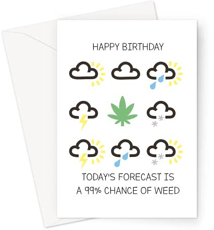 LEMON LOCO Happy Birthday Today's Forecast Is A 99% Chance Of Weed Greeting Card | Funny Weed Birthday Card For Friend, Weed Smoker, Cannabis Leaf