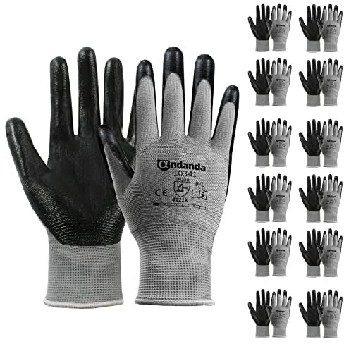 ANDANDA Arbeitshandschuhe, Arbeitshandschuhe Herren mit Nitril Beschichtung für Montagearbeit，Mechaniker, Gartenarbeit und Bauarbeiten,Gr. M/L/XL, 6/12/24 Paar