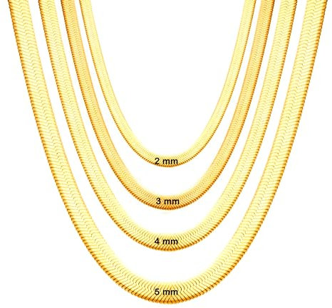 Flache Halskette, Edelstahl, goldfarben, 2 mm, 3 mm, 4 mm, 5 mm, Damen-Halskette, goldfarben, kurz, flach, dicke Spitze, für Frauen, Länge 45 cm, Fina 3 mm, Edelstahl, Nicht zutreffend.