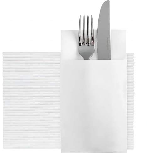 PEACHICHA Pre Folded Napkin for Cutlery, Disposble Dinner Napkins with Built-in Flatware Pocket, Linen Feel Wedding Napkins, Cloth Like Elegant Dinner Napkins for Party, Pack of 50 Count