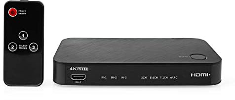Nedis Convertisseur audio numérique | 2 voies | Connexions – Entrée : DC Power / 3 x entrée HDMI | Connexions – Sortie : 1 x 3,5 mm / 1 x TosLink / 2 x sorties HDMI | eARC | Automatique/Bouton