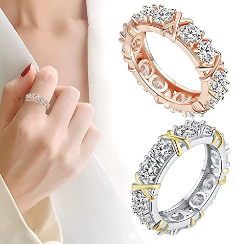 ClearloveWL Magnetic Zircon Shaping Cross Full Moissanite Diamond Ring, 925 Sterling Silver Cross Full Moissanite Diamond Ring, X Criss Cross Ring for Women (Color : Gold+Rose Gold, Size : 10)