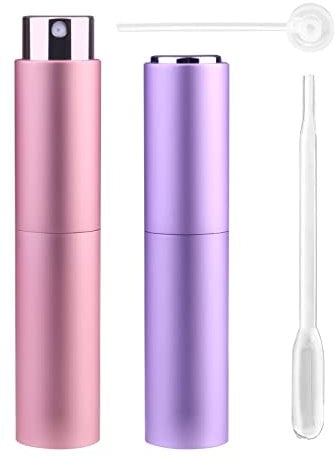 Zingso Refillable Travel Perfume Atomiser Bottles, 2 Pcs 10ml Mini Portable Spray Bottles Refillable Perfume Aftershave Atomiser Empty Travel Bottles with Funnel… (10ml (Pink+Light Purple))