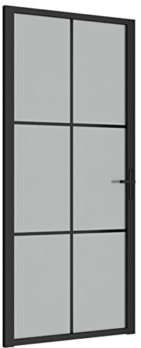 Tidyard Puerta Interior de Vidrio y Aluminio Puerta Corredera Entrada Corrediza Deslizante Hogar Cuarto de Baño Sala de Estar Salón Habitación Negro Mate 93x201,5 cm