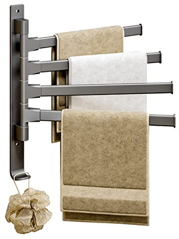 BestAlice Porte-serviettes Pivotant pour Salle de Bain, Barre Porte-serviettes à 4 Bras en Acier Inoxydable de 12 Pouces, Rotation à 180 Degrés Porte-serviettes Mural Peu Encombrant avec Crochet
