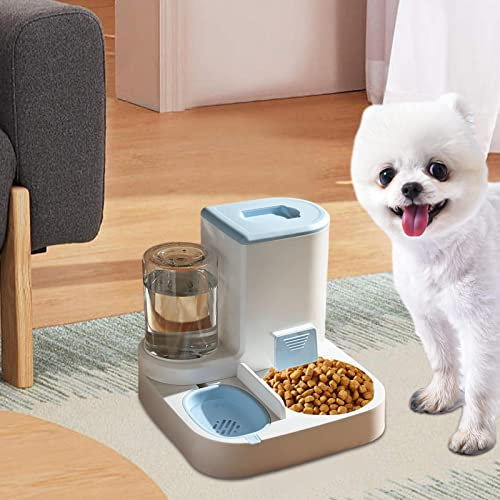 Youding Comedero y bebedero para mascotas 2 en 1,dispensador automático de alimentos para perros, cuenco de agua, dispensador automático de agua para gatos, dispensador de agua y alimentos, com, Azul