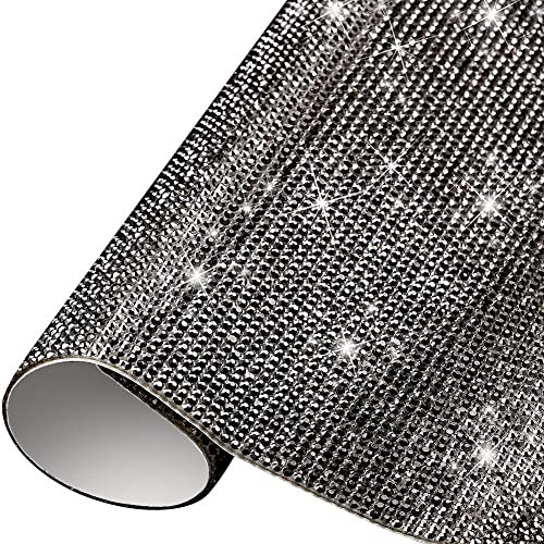 Selbstklebende Glitzer Strass Diamant Band,Kristall Strass Diamantband Edelstein Glitzersteine Bling Aufkleber für Party Dekoration Hochzeit Geburtstag Deko DIY Auto Handy Dekoration,Grau