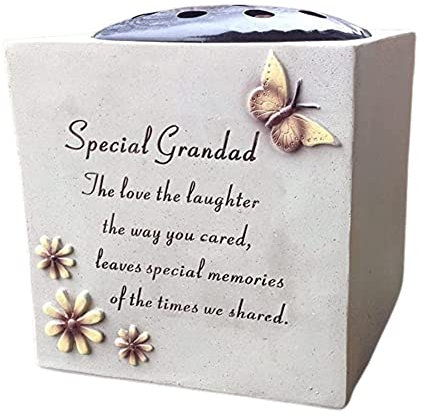 PHG Grave Vase Rose Bowl with Butterfly and Flowers | Memorial Flower Holders, Engraved with a Funeral Verse | Weatherproof-Grave Decoration Ornament | Flower Holder 14 x 15 cm (Grandad)