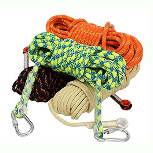 LQSSA 10.5Mm Dynamic Climbing Rope,10 M-100 M Length with 2 Steel Hooks/Beige/10.5Mm 100M