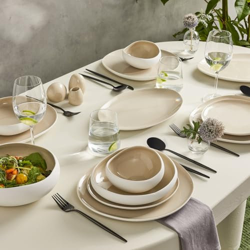 Karaca New Cupid 59-Piece Stoneware Dinner Set for 12 People, Reactive Glaze Finish Plates and Bowls Set, Microwave & Dishwasher Safe, Ideal Dinnerware for Everyday & Special Occasion