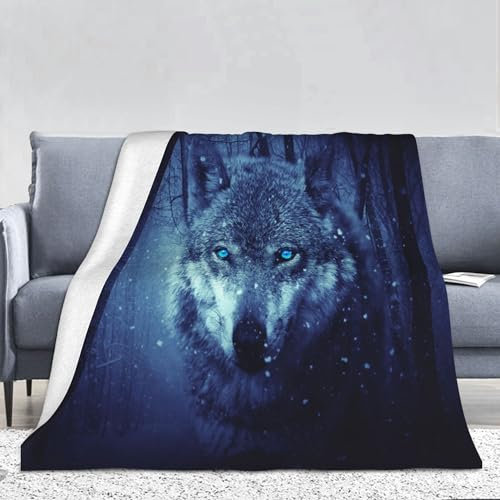 PAAHRYI Wolfsmuster Decke,3D Drucken Wald Wild Tier Wolf Flauschig Decke,bequem und atmungsaktiv,Decke Klimatisierte Sofadecke,Camping für Erwachsene Kinder (130 x 150 cm, A)