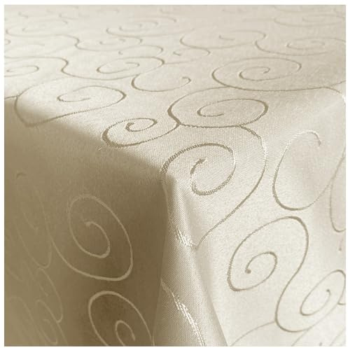 Tischdecke Hochwertig Tischdecken Stofftischdecke Tischtuch Ornamente Tafeldecke Bügelarm Seidenglanz schnelltrocknend Bügelfrei Creme Oval 160x260cm