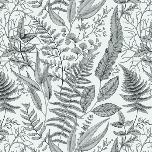 Fiula Papier Autocollant pour Meuble Salon Chambre à Coucher 41 cm x 3 m Gris Papier Peint Fleur Feuillages Papier Adhésif Décoratif Meuble Vintage Papier Peint Adhesif Mural Imperméable Amovible