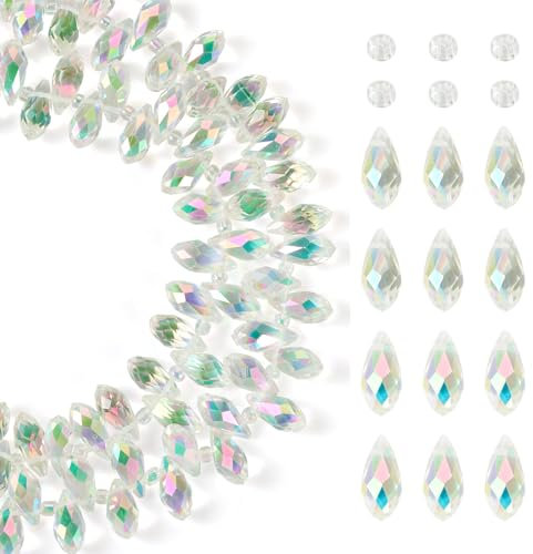 Beadthoven Lot de 2 rangées de perles en verre en forme de goutte d'eau - Couleur AB - Violet - Pour la fabrication de bijoux