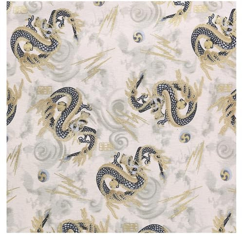 Wisafory 1M Baumwollstoff Drachen Gedruckt Nähstoff Meterware Baumwolle Stoff Patchwork Stoffpaket Quadrate Quilten Stoffreste Baumwolltuch für DIY Nähen Handwerk 150cm Breite Stil 3