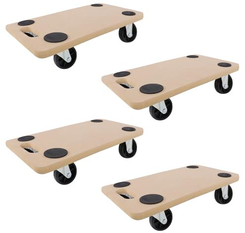 SUBTLETY Rollbrett Transportwagen Transporthilfe mit Rollen 58x29x11cm Tischtransportwagen Möbelroller mit Anti-Rutsch Pads Transport Rollbretter bis zu 200KG für Möbel Pflanzen Werkstatt (4 Stück)