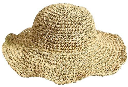 DAZZLUXE Sombrero de paja a la moda, sombrero de sol plegable con ala ancha, verano para mujer, adecuado para playa, Caqui., M