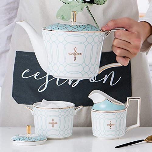 DLAZUM Ensemble de Tasses et soucoupes en Porcelaine, Service à thé, à café, pour Restaurant, thé au Lait de l'après-midi, théière en céramique, Soucoupe, Tasse à Sucre, Lait