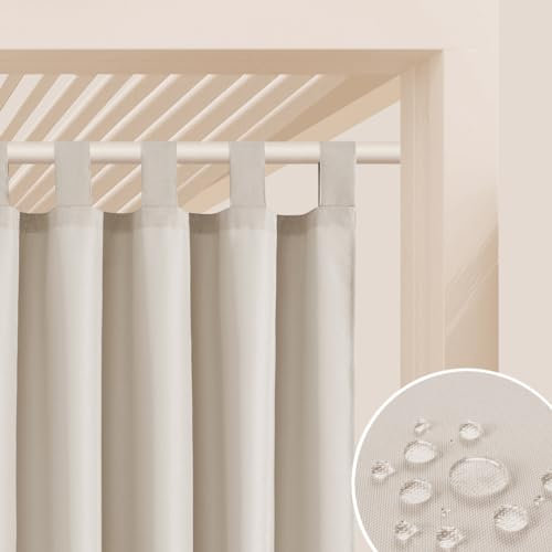 ROOM99 Outdoorvorhäng mit Schlaufen Garden Line 155 x 250 cm Breite x Höhe Outdoor Vorhang wetterfest Wasserdicht Sichtschutz Sonnenschutz Gardinen Garten Winddicht Hellbeige, 1 Stück