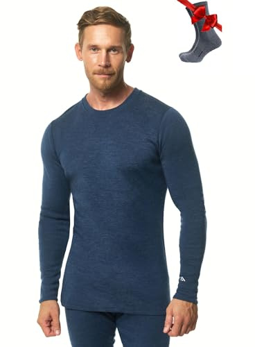 Merino.tech Camiseta Lana Merino Hombre - Deportiva Ropa Térmica 100% Lana Merino Ligero, Medio, Pesado con Calcetines (Medium, 320 Navy)