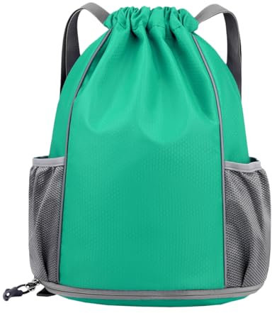 FAVORTALK Sportbeutel MäDchen Turnbeutel Jungen Wasserdicht Rucksack mit Kordelzug Sportrucksack mit Schuhfach Tagesrucksack Trocken-Nass Separat für Schwimmen Volleyball Fußball Grün - JSB030-10