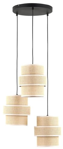 Licht-Erlebnisse Hängelampe Stoff Jute Metall E27 H: max. 145 cm verstellbar Boho Schwarz Natur 3-flammig Modern Pendelleuchte Esstisch Hängeleuchte Wohnzimmer