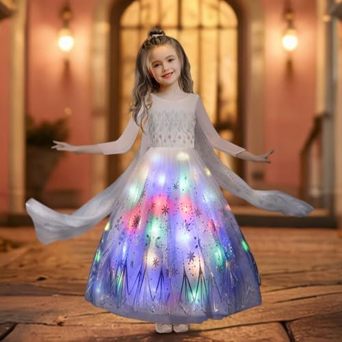 Gridamea Leuchtendes Elsa-Prinzessinnenkostüm für Mädchen mit abnehmbarem LED-Rocksaum, geeignet für alle Arten von Prinzessinnenkleidern